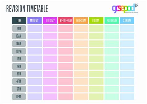 blank revision timetable template  creative template ideas