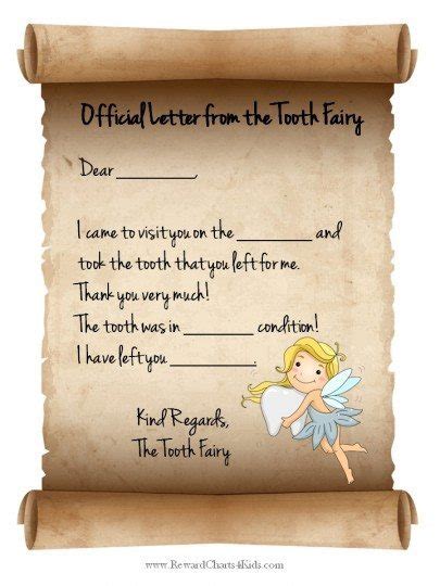 tooth fairy  printable certificate tooth fairy letter template