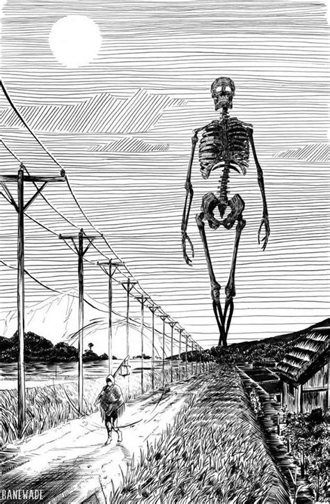 japanese myth  gashadokuro   giant skeleton formed   bones  humans dark