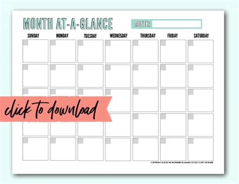 blank monthly calendar template   incremental mama