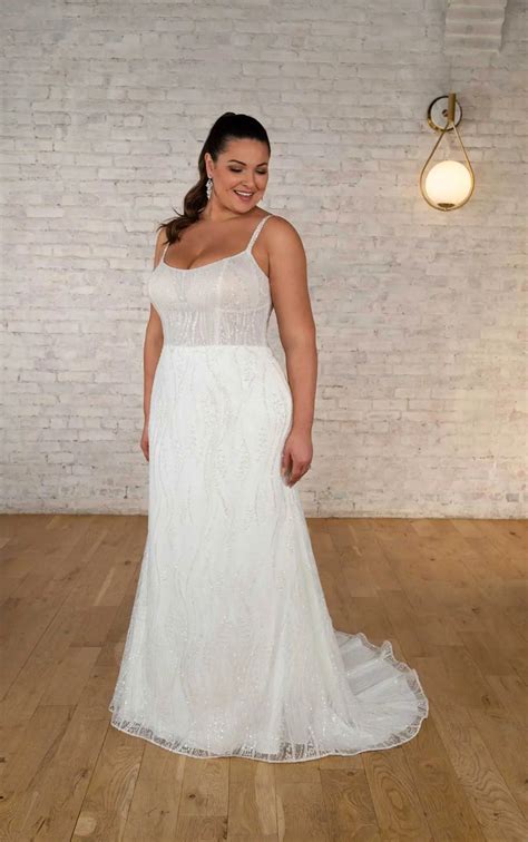 elegant  size sparkly wedding dress  fit  flare silhouette