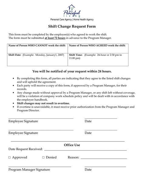 shift change request forms   ms word