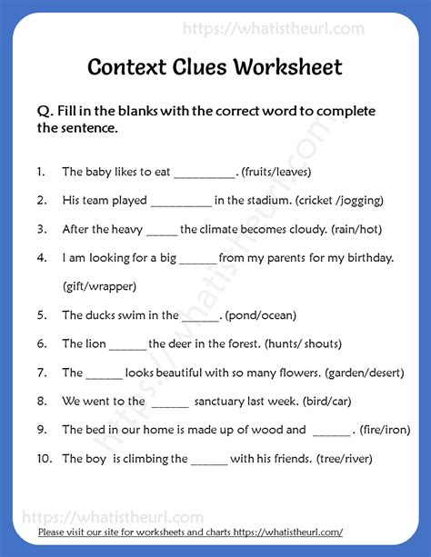 context clues worksheet  grade    context clues worksheets