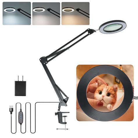 meenovo 5x magnifying glass with light and stand magnifying desk lamp