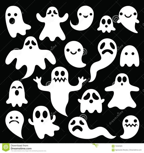 scary white ghosts design on black background halloween
