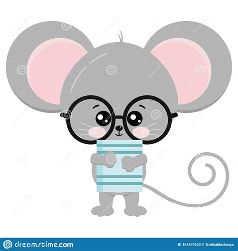 Cute Mouse Stand With Glasses And Book In Paws Vector Icon
