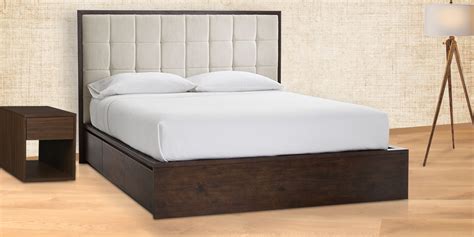 buy contemporary queen platform bed  tufted headboard  storage  dark brown colour