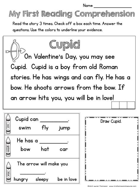 reading comprehension  sample  valentines day print