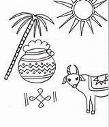 Coloring Pages Drawing Pongal Festivals Drawings Lucia Diwali Festival Kids Printable Sheets Sugarcane St Celebration Indian Happy Print Rangoli Color sketch template