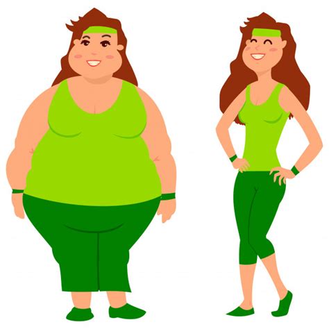 fat and slim woman before and after weight loss vector premium download