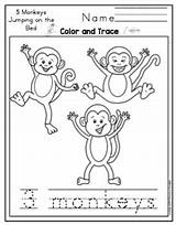 Monkeys Little Jumping Five Bed Printable Preview Preschool sketch template