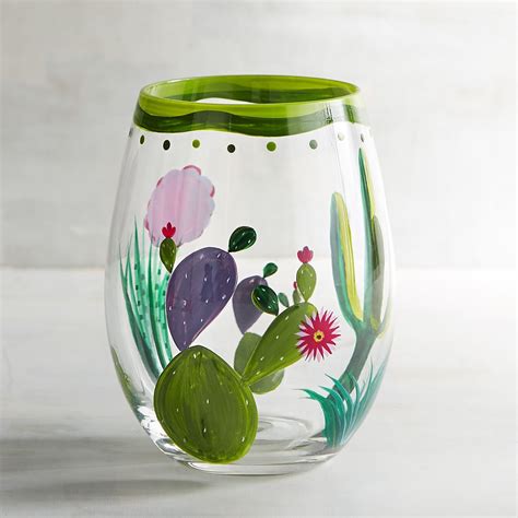 Cactus Painted Stemless Wine Glass Diy Wine Glass Wine Glass Crafts
