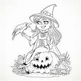 Coloring Halloween Pages Witch Adult Adults Crow Smiling sketch template