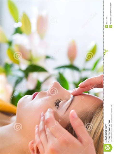 Wellness Woman Getting Head Massage In Spa Stock Image