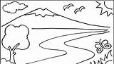 Pemandangan Sungai Gambar Coloring Menggambar Mewarnai Pedesaan Beach Papan Pilih Colouring sketch template