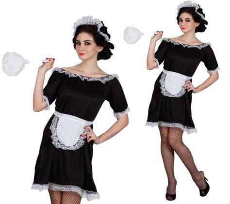 French Maid Costume Black White Waitress Fancy Dress Outfit Sizes 6 To