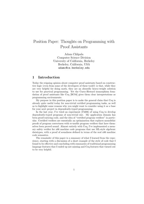 position paper thoughts  programming  proof assistants