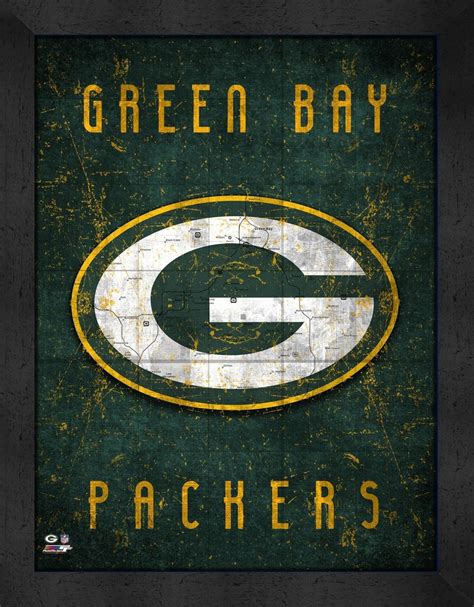 Green Bay Packers Retro Logo Map Framed Print