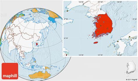 Political Location Map Of South Korea Highlighted Continent