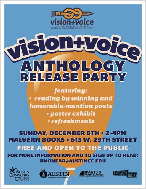 vision voice anthology release party malvern books