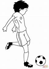 Soccer Ball Kicking Cartoon Coloring Player Drawing Pages Printable Kick sketch template