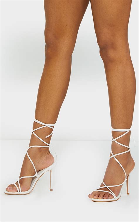 white contrast pu strappy stiletto heels prettylittlething aus