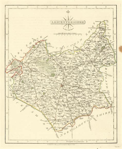 antique county map  leicestershire  john cary original outline
