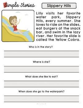 simple stories comprehension questions  text  pics  cat  meow