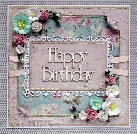 shabby chic floral birthday card  chipboard words birthday