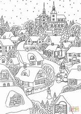 Coloring Village Christmas Pages Snowy Eve Printable Drawing Supercoloring Colorings sketch template