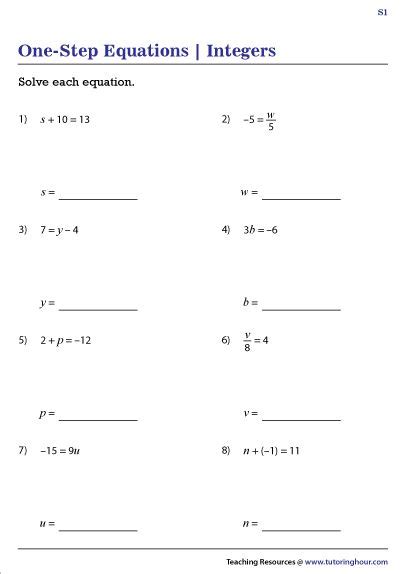 step equations involving integers worksheets  step equations