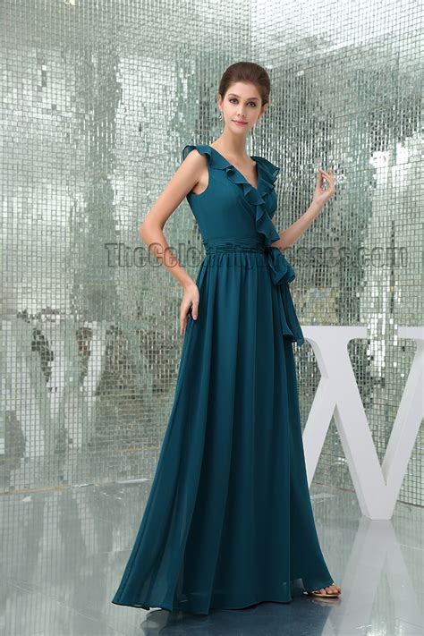 Celebrity Inspired Dark Green Formal Dress Prom Evening