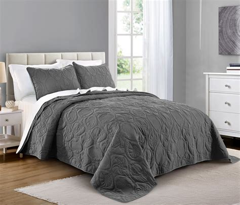 quilt set fullqueen size light grey oversized bedspread soft