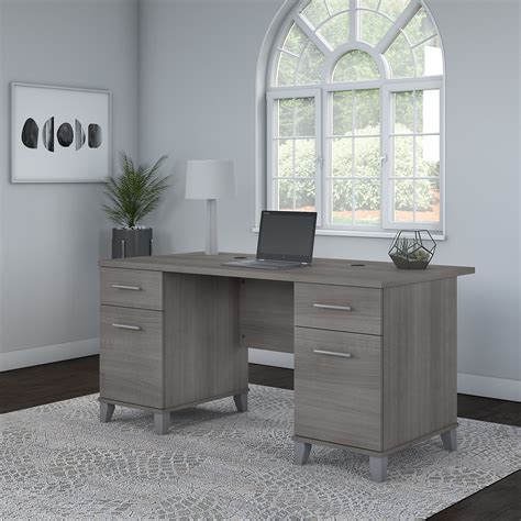 office desk  drawers  platinum gray  bush