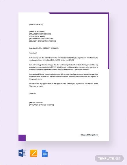 appreciation letter templates google docs ms word pages