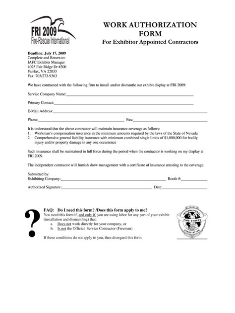 Work Authorization Form Pdf Fill Out And Sign Printable Pdf Template