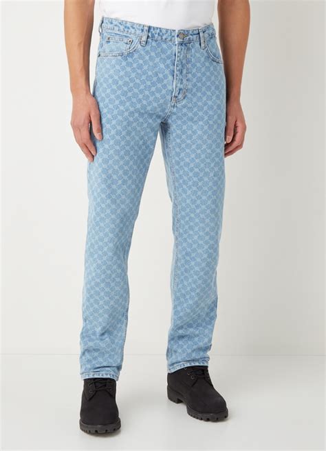 daily paper munir straight leg jeans met logoprint lichtblauw de bijenkorf