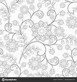 Coloring Pattern Floral Monochrome Adult Stock Seamless Stress Relax Anti Sketch Fabric Book Depositphotos sketch template