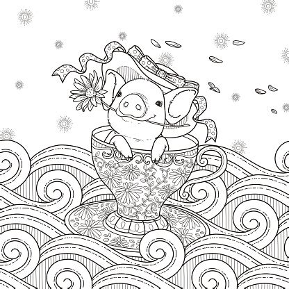 adorable piggy coloring page stock illustration  image