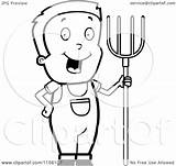 Farmer Boy Pitchfork Cartoon Clipart Coloring Cory Thoman Outlined Vector Template sketch template