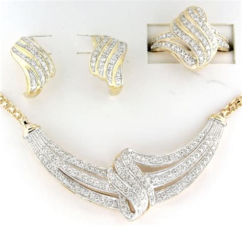 gold plated cttw diamond necklace earring  ring set