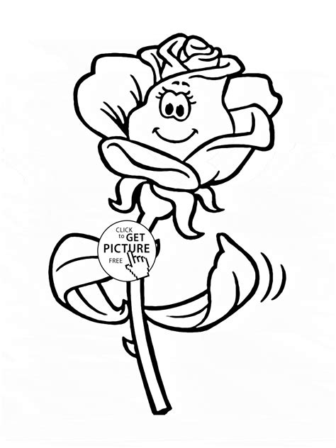 cartoon rose smile flower coloring page  kids flower coloring pages