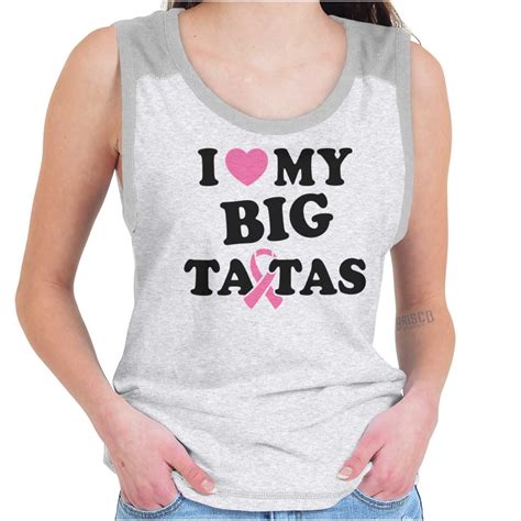 i love my big tatas funny breast cancer t ladies contrast tank top