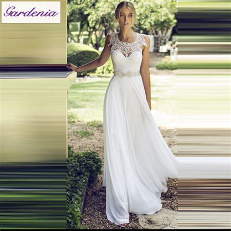 Modest White Lace Beach Bridal Gown Beaded Appliques Vestido De Noiva