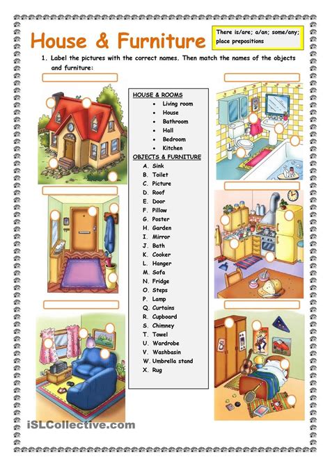 house  furniture vocabulary exercises  exercise poster