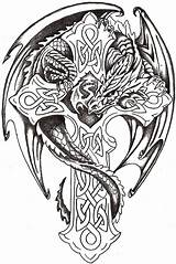 Dragon Celtic Cross Coloring Tattoo Drawing Designs Pages Dragons Tattoos sketch template