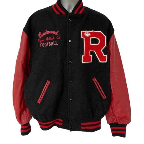 yk varsity letterman jacket tb sports redwood football black red sz