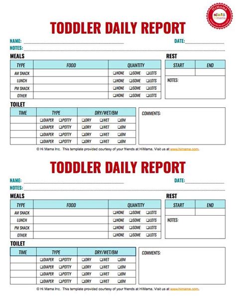 toddler daily report   page daycare schedule week schedule