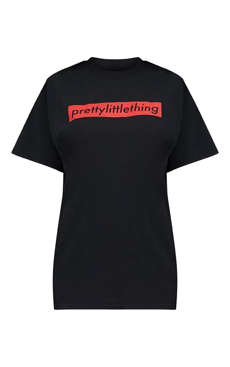 prettylittlething black slogan oversized t shirt tops prettylittlething