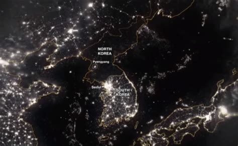 night time aerial shot  north korea northkorea